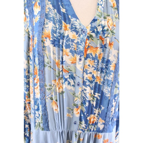 Tiny Anthropologie Gaina Blue Floral Lace Trim Tunic Shift Dress Size S Boho - Picture 5 of 7